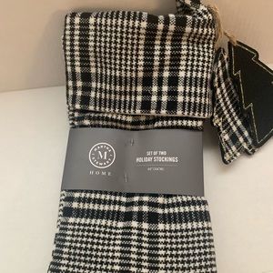 Martha Stewart Christmas Stockings Plaid Buffalo Print Black White Checkered Set